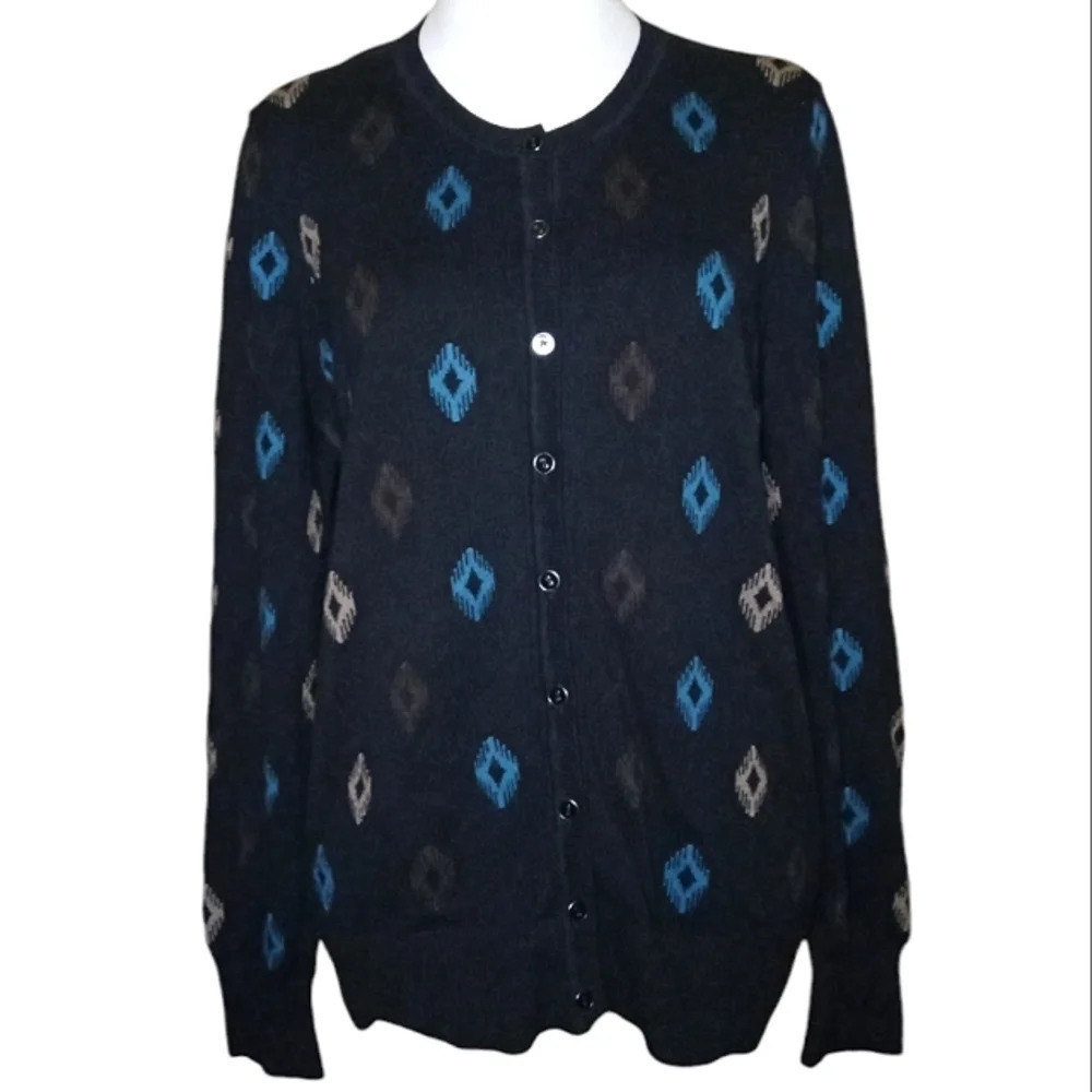 Foxcroft Aztec Knitted Button Up Cardigan Size Large Cotton Wool Blend